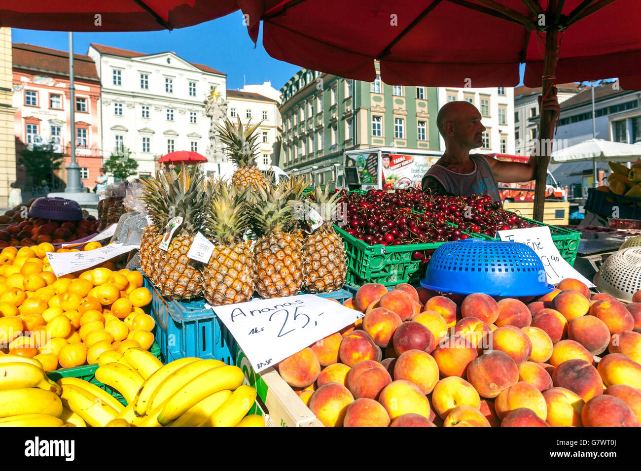 Stall on Cabbage market Brno old town square Brno Zelny trh traditional  farmers market Stock Photo - Alamy