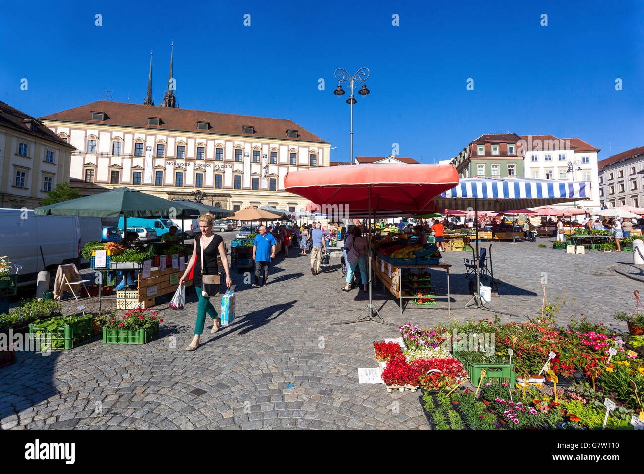 Zelny trh - square, Cabbage Market square is traditional markets with fruits, vegetables, and flowers. Brno, South Moravia, Czech Republic Stock Photo