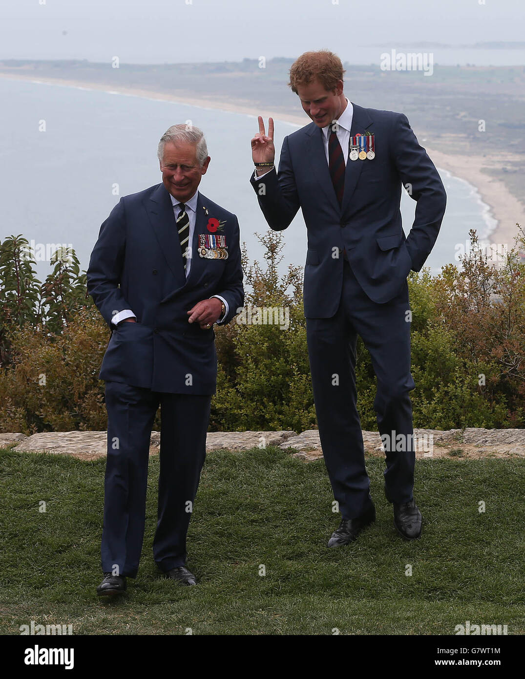 The Prince of Wales and Prince Harry visit The Nek, a narrow stretch of ridge in the Anzac battlefield on the Gallipoli Peninsula, as part of commemorations marking the 100th anniversary of the doomed Gallipoli campaign. Stock Photo