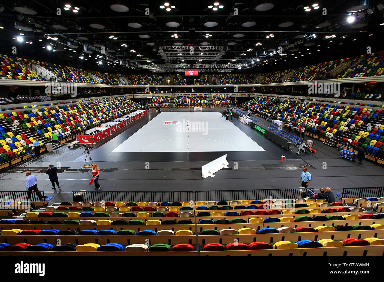 Netball - Superleague - Grand Final Day - Third Place Playoff - Manchester Thunder v Yorkshire Jets - Copper Box Arena. A general view of the court at the Copper Box Stock Photo