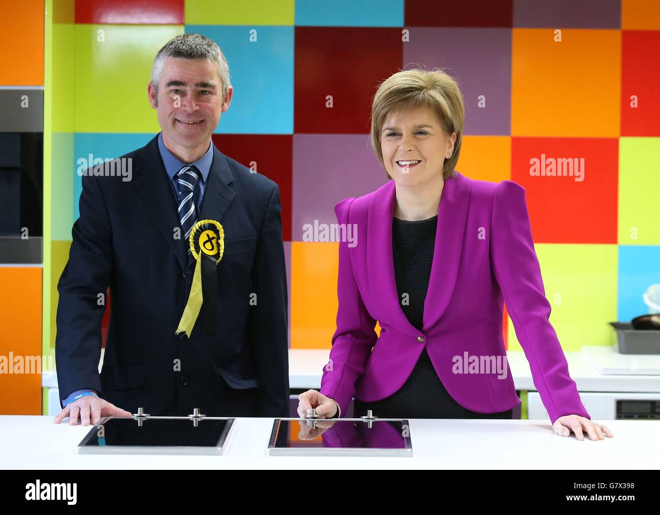 First Minister Nicola Sturgeon with local SNP candidate Alan Brown ...