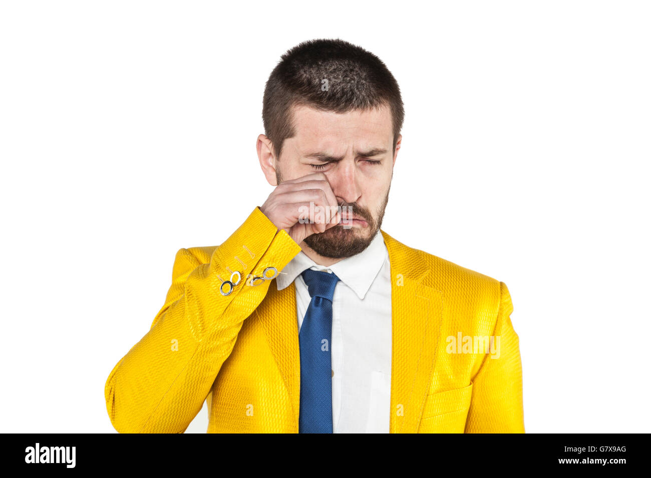 businessman wipes tears Stock Photo
