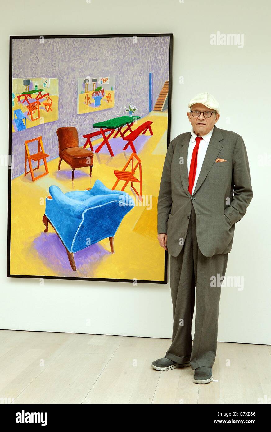 British artist David Hockney in front of his work entitled