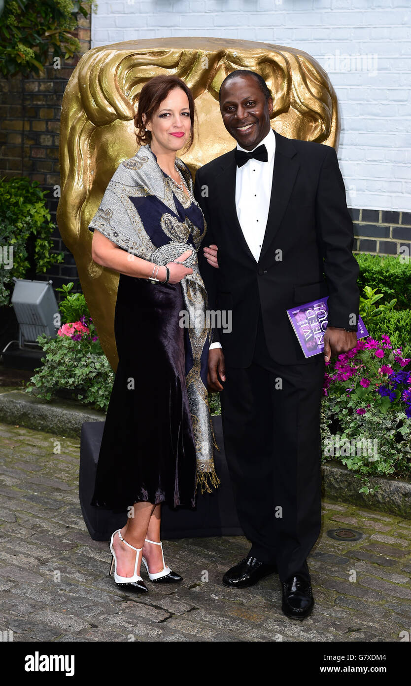 Cyril Nri (right) and guest arriving at the British Academy Television Craft Awards at the Brewery, London. Stock Photo