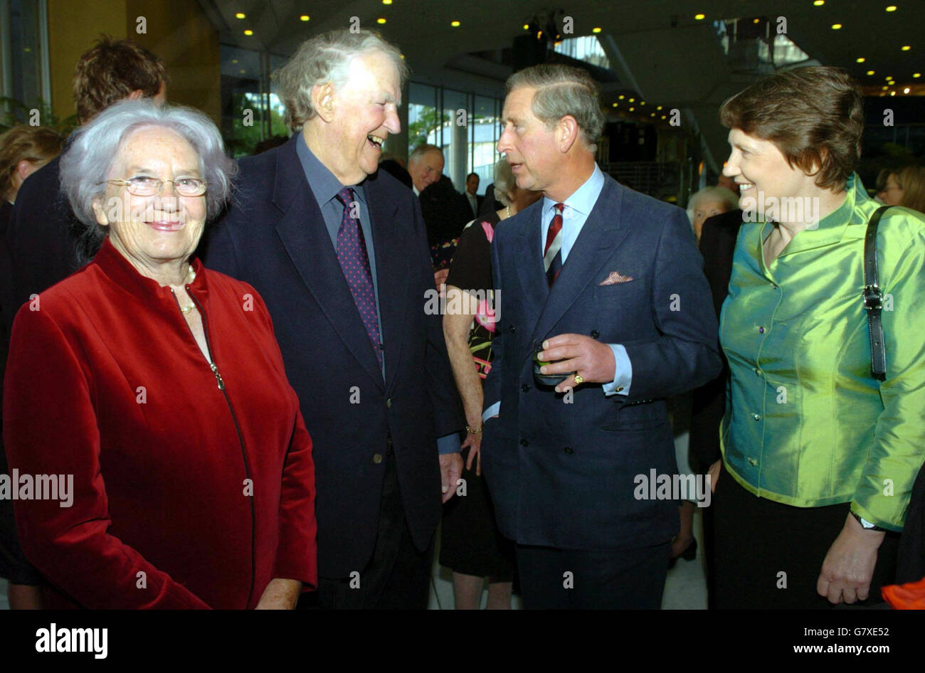 The Prince of Wales enjoys a chat with Sir Edmund Hillary the first man to climb Mount Everest, with Lady Hillary (left) and Helen Clark the New Zealand Prime Minister at the Aotea Centre reception. Stock Photo