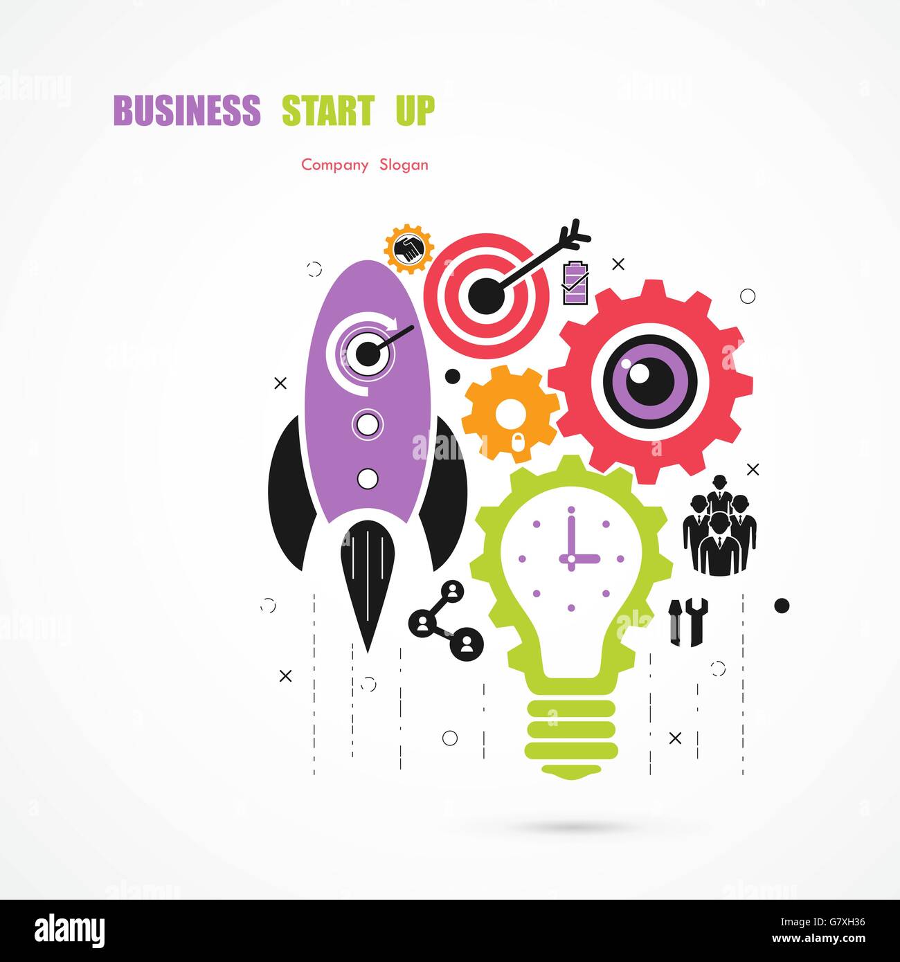 Business Start up icon concept.Light bulb icon and gear abstract vector icon design.Corporate business industrial creative icon Stock Vector