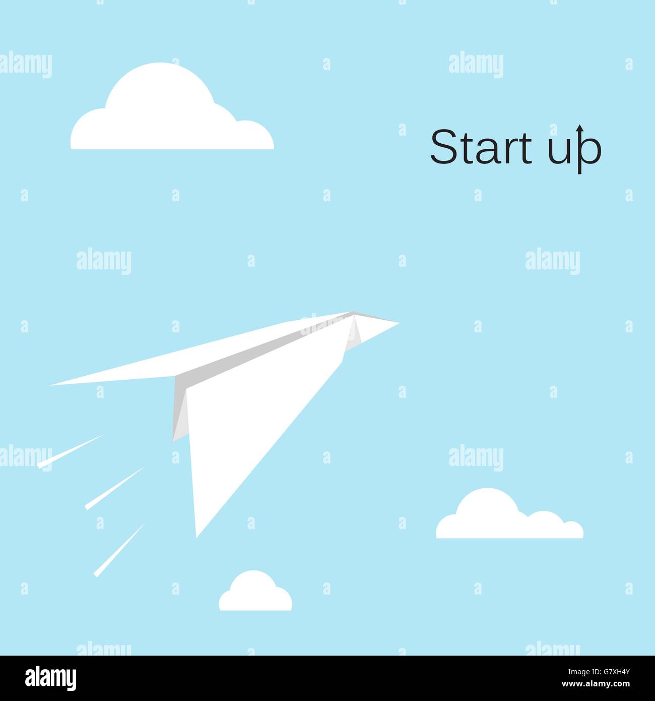 Paper rocket icon with white cloud on sky background.Start up new business project concept,business take off,project . Stock Vector