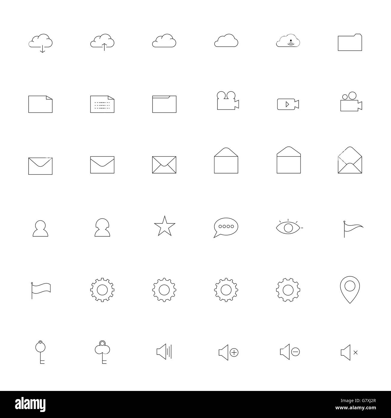 Simple thin outline Icon set .Trendy simple thin Icons for Web design or Mobile application.Vector illustration thin icon set. Stock Vector