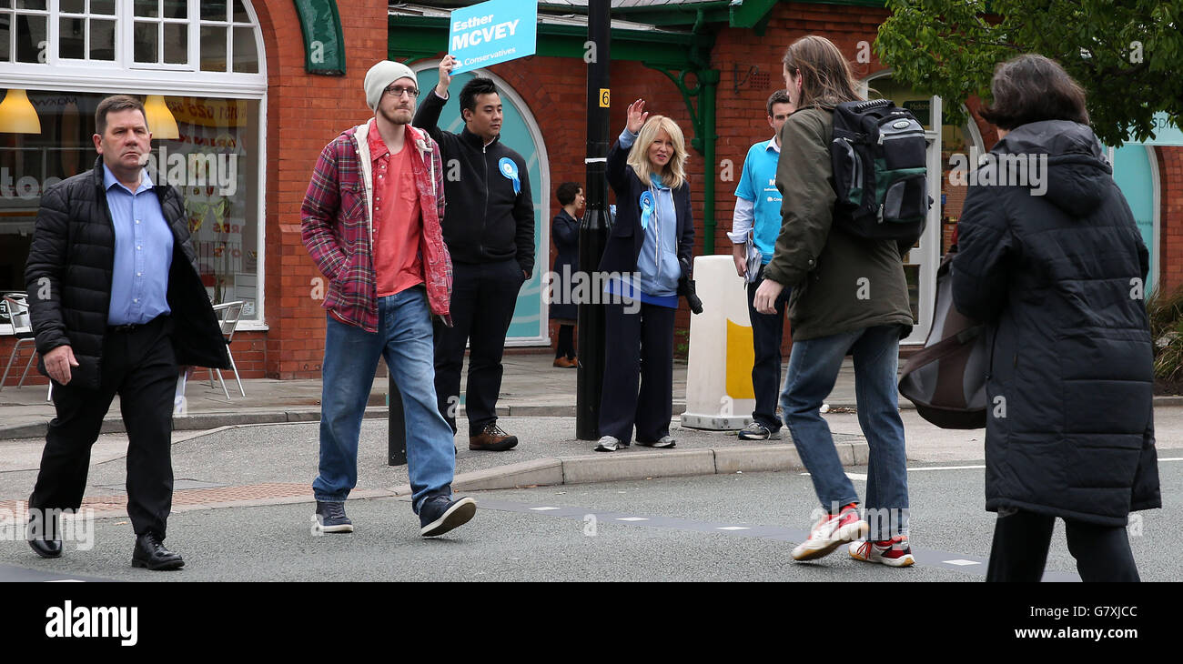 Conservative candidate for Wirral West Esther McVey on the streets of West Kirkby on General Election Day. Stock Photo