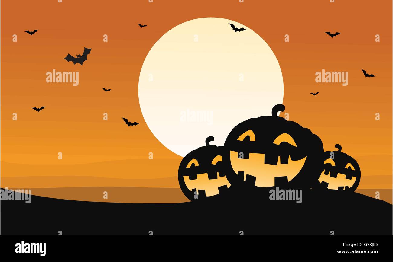 Silhouette of pumpkins and bat Halloween Stock Vector Image & Art - Alamy
