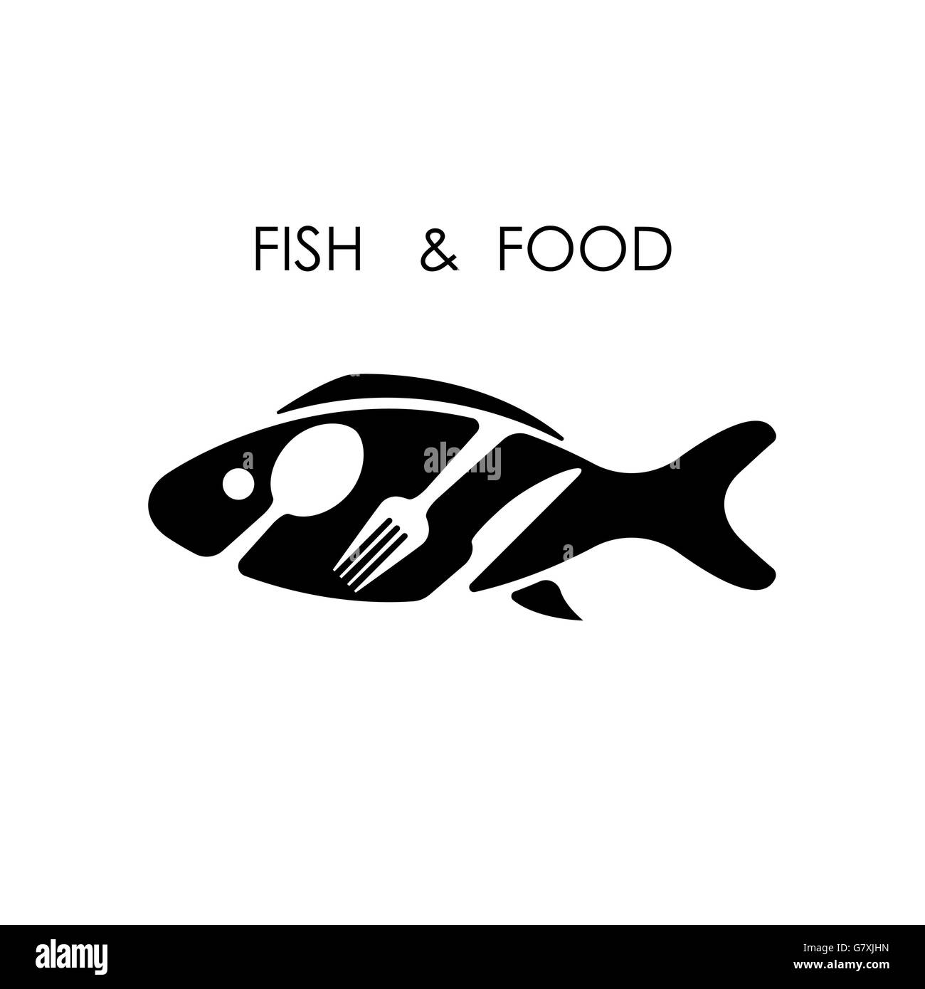 Fish,spoon,fork and knife icon.Fish & food logo design vector icon.Fish & food restaurant menu icon.Vector Illustration Stock Vector