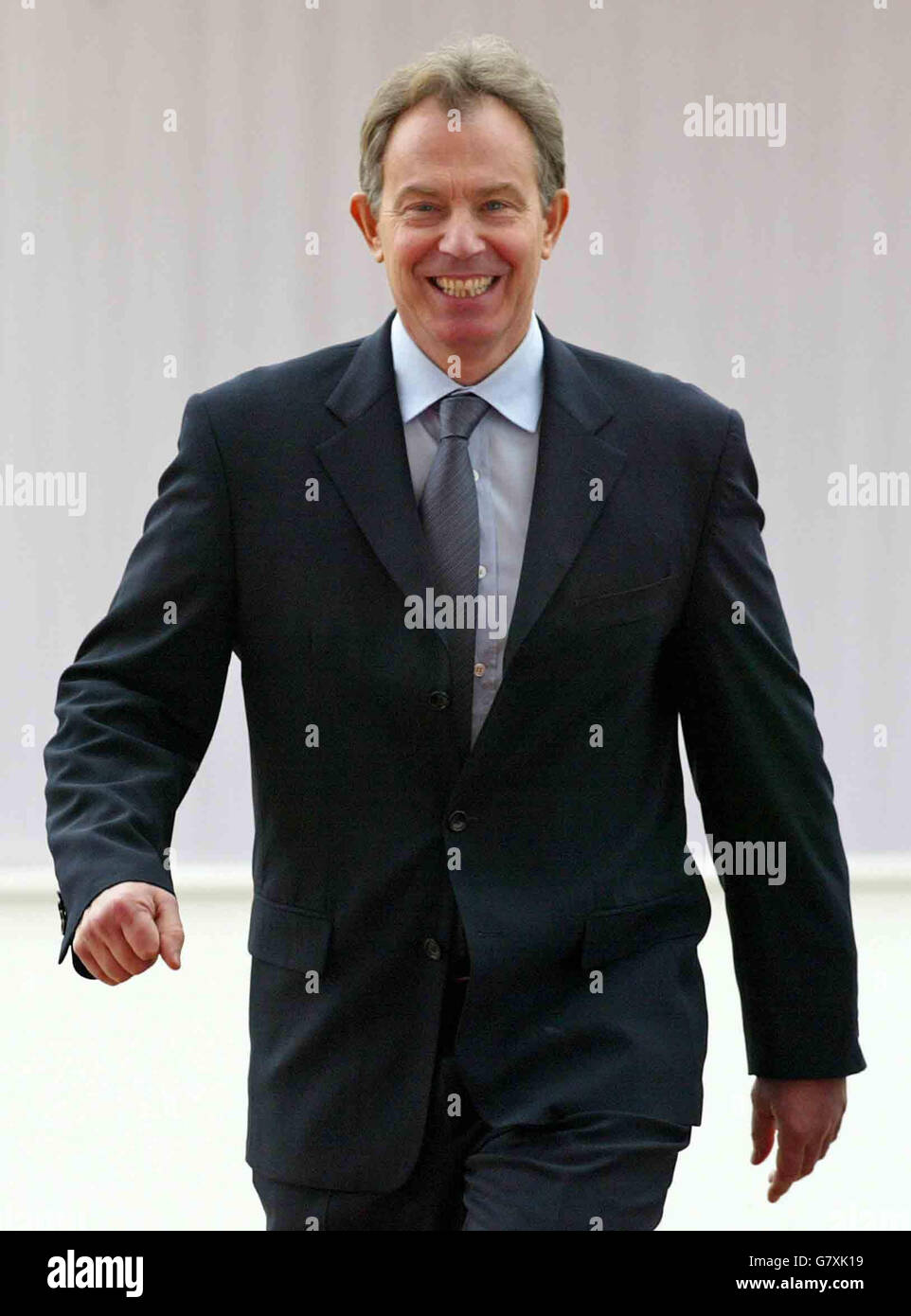Britain's Prime Minister Blair arrives ahead of the inspecting of the guard ceremony. Stock Photo