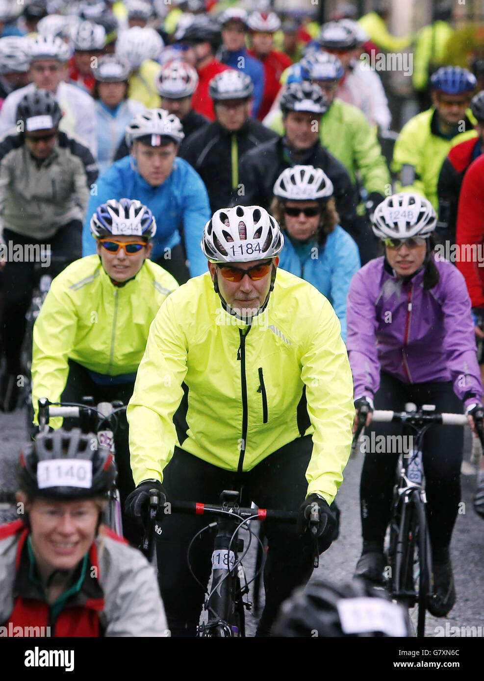 Marie Curie Cancer Care Etape Caledonia. Cyclists take part in the Marie Curie Cancer Care Etape Caledonia cycle race in Pitlochry, Scotland. Stock Photo