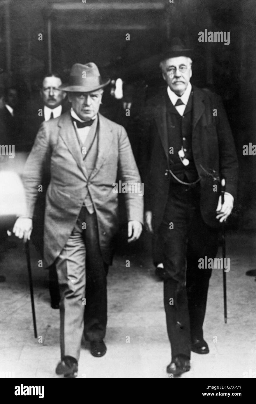 Politics - David Lloyd George and Arthur Balfour in Paris. Stock Photo