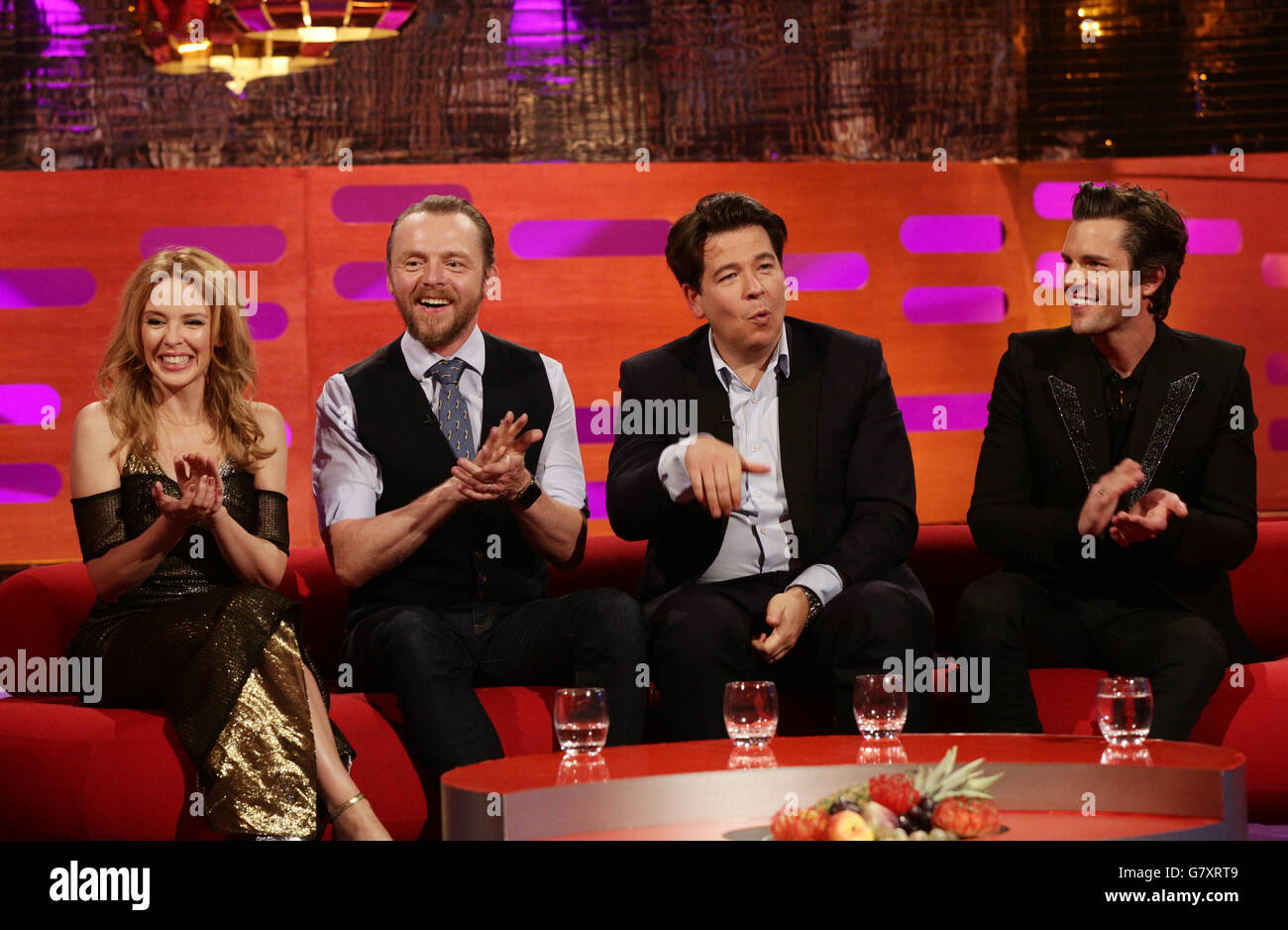 Kylie minogue simon pegg filming graham norton show hi-res stock