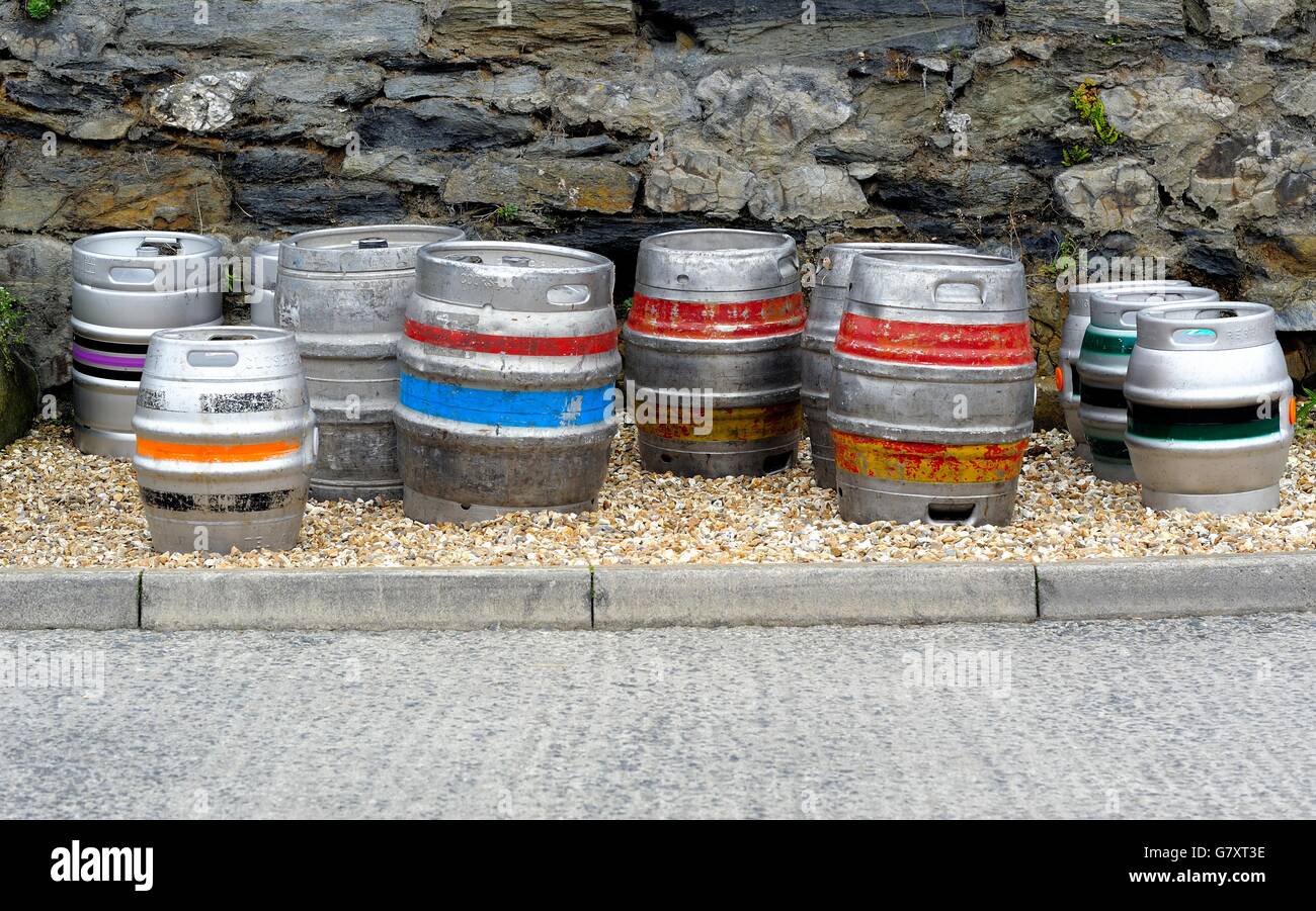 Assorted beer barrels england UK Stock Photo