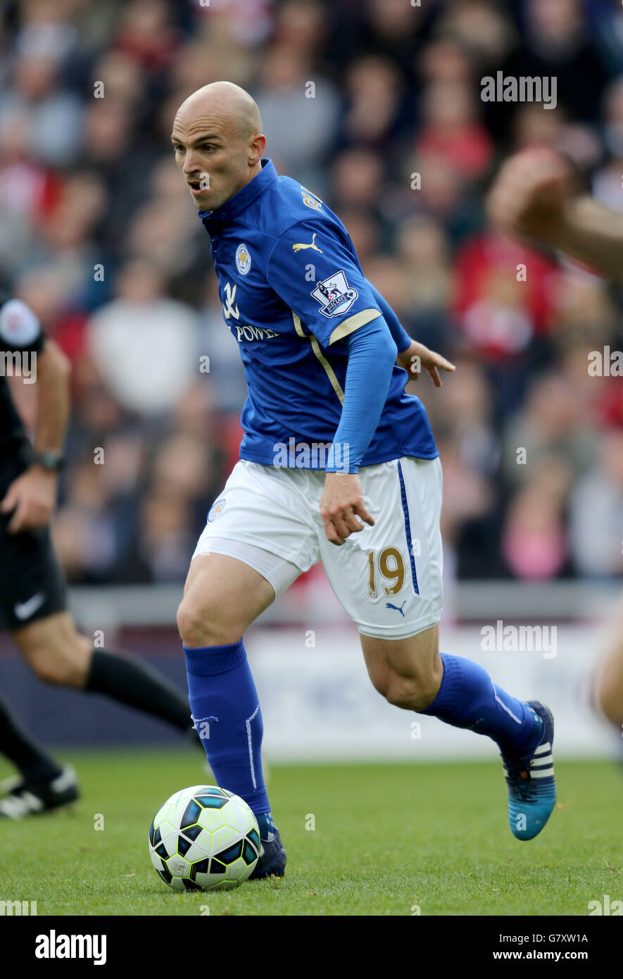 Leicester City's Esteban Cambiasso in action during the Barclays Premier League match at The Stadium of Light, Sunderland. PRESS ASSOCIATION Photo. Picture date: Saturday May 16, 2015. See PA story SOCCER Sunderland. Photo credit should read: Richard Sellers/PA Wire. Maximum 45 images during a match. No video emulation or promotion as 'live'. No use in games, competitions, merchandise, betting or single club/player services. No use with unofficial audio, video, data, fixtures or club/league logos. Stock Photo