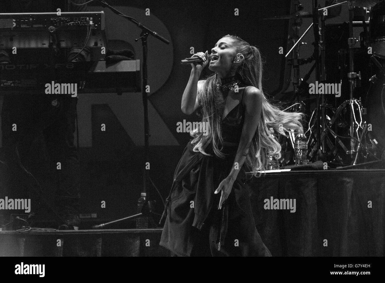 Ariana grande performs live on Black and White Stock Photos & Images