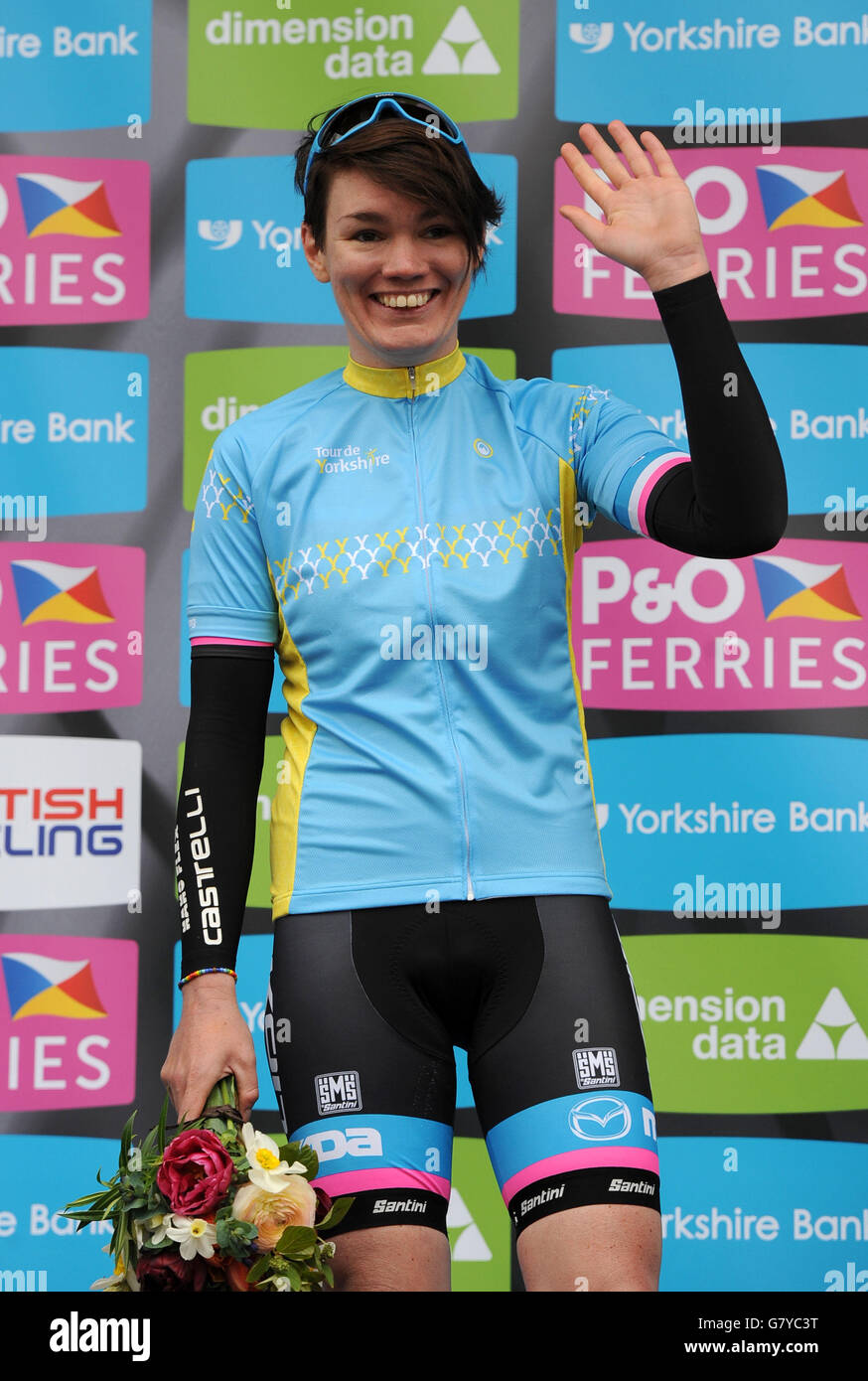Cycling - Tour de Yorkshire - Stage Two - Selby-York. Womens Tour de Yorkshire winner Louise Mahe on the podium after the Womens Tour de Yorkshire, in York. Stock Photo