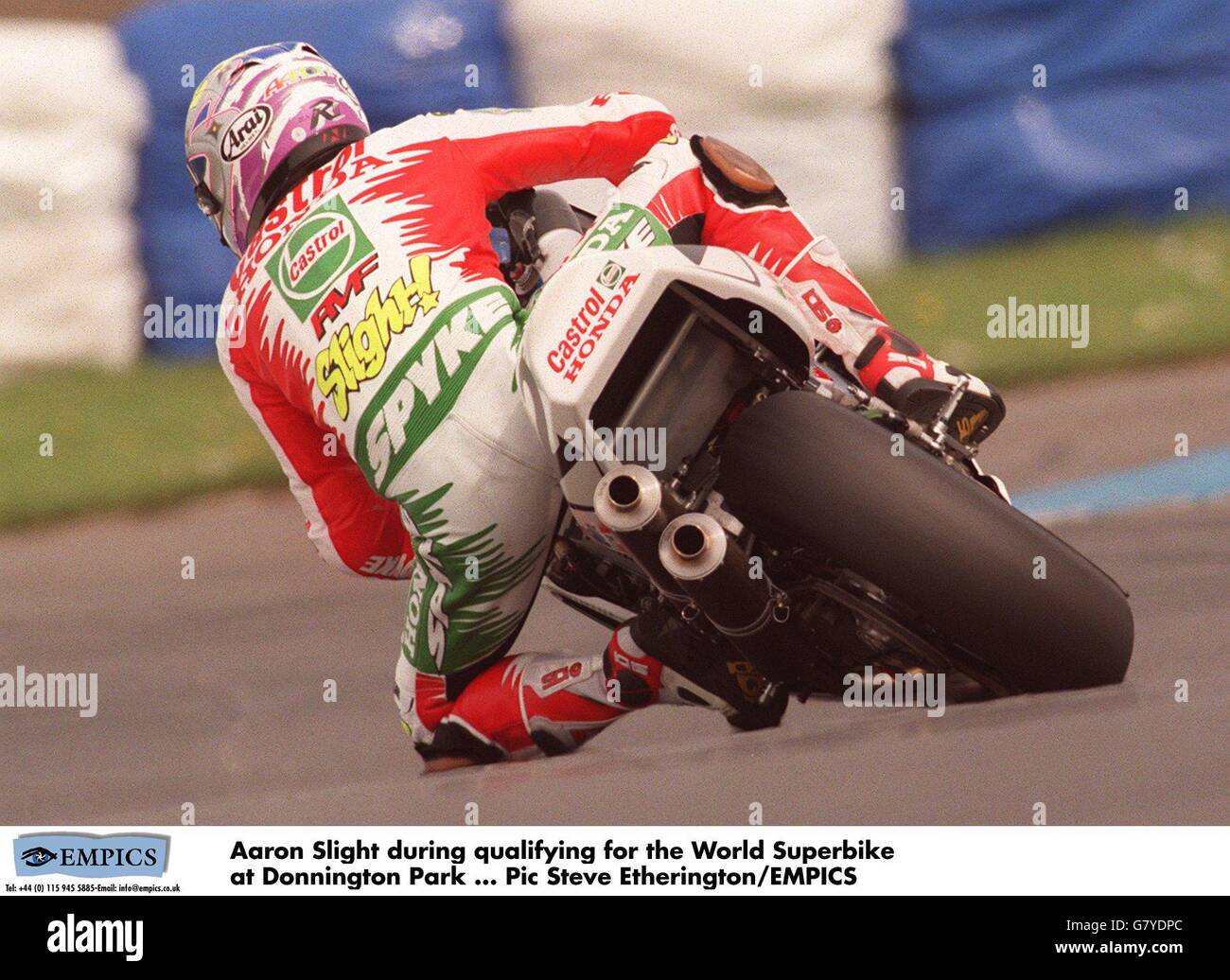 Motor Sports ... World Superbike Championship Qualifing, Donnington Park. Aaron Slight during qualifying for the World Superbike at Donnington Park Stock Photo