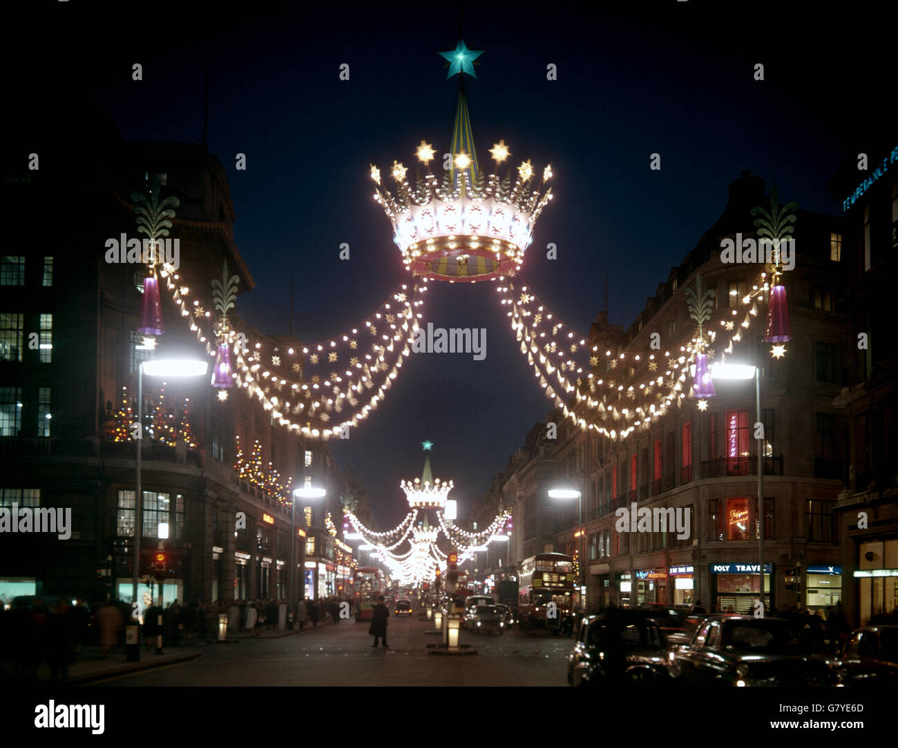 London Scenes - Regents street Christmas Lights. Christmas lights in Regents street, London. Stock Photo