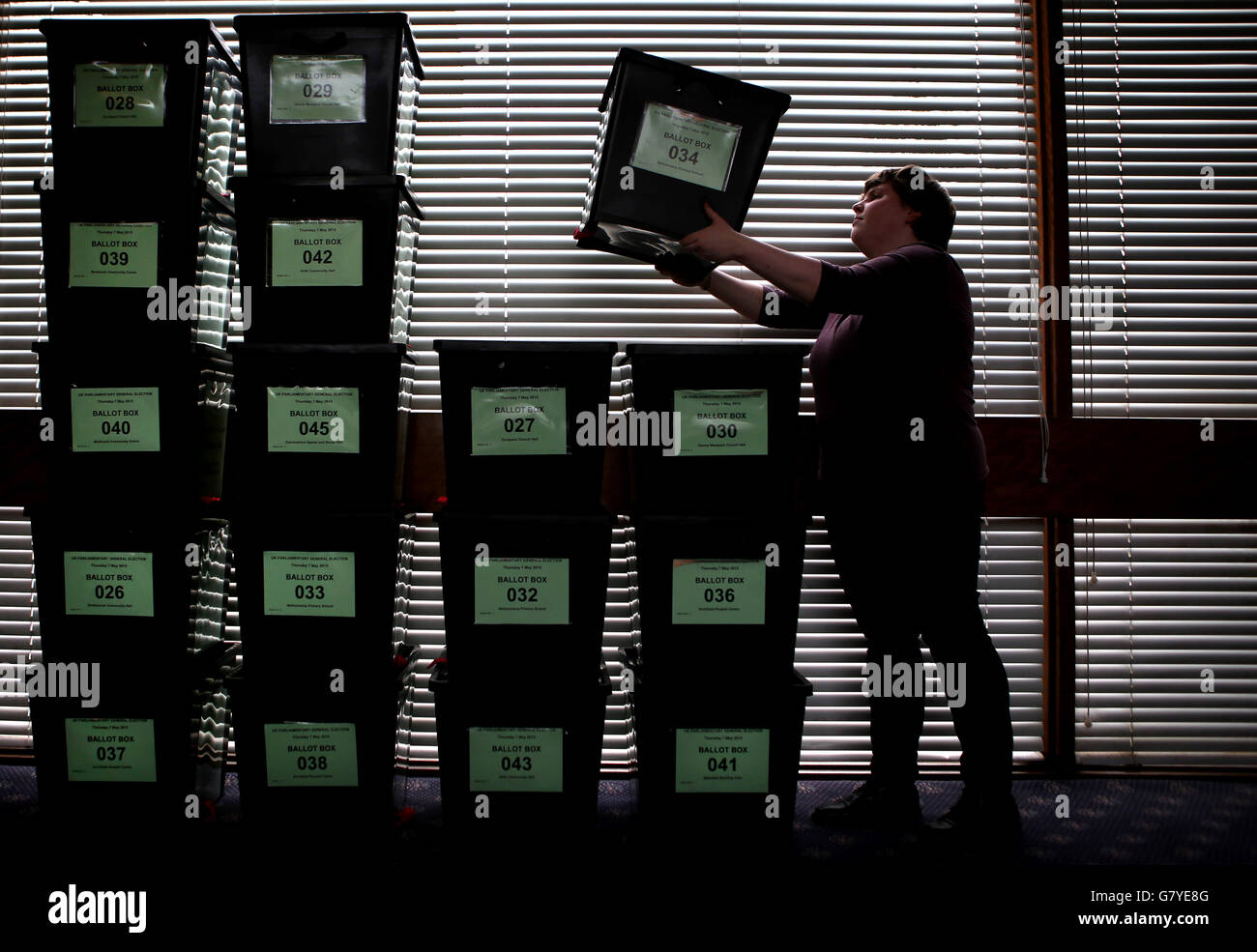 Robin Tate from the Falkirk Council election team prepares ballot boxes