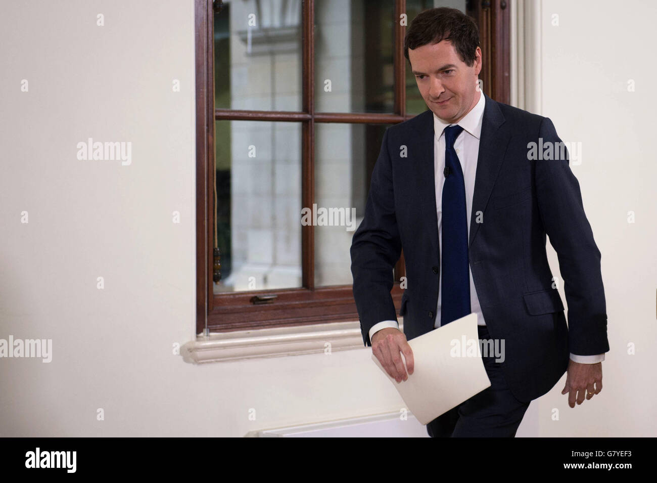 Chancellor George Osborne after a press conference at The Treasury, London, where he moved to try to calm market turmoil triggered by the pro-Brexit vote. Stock Photo