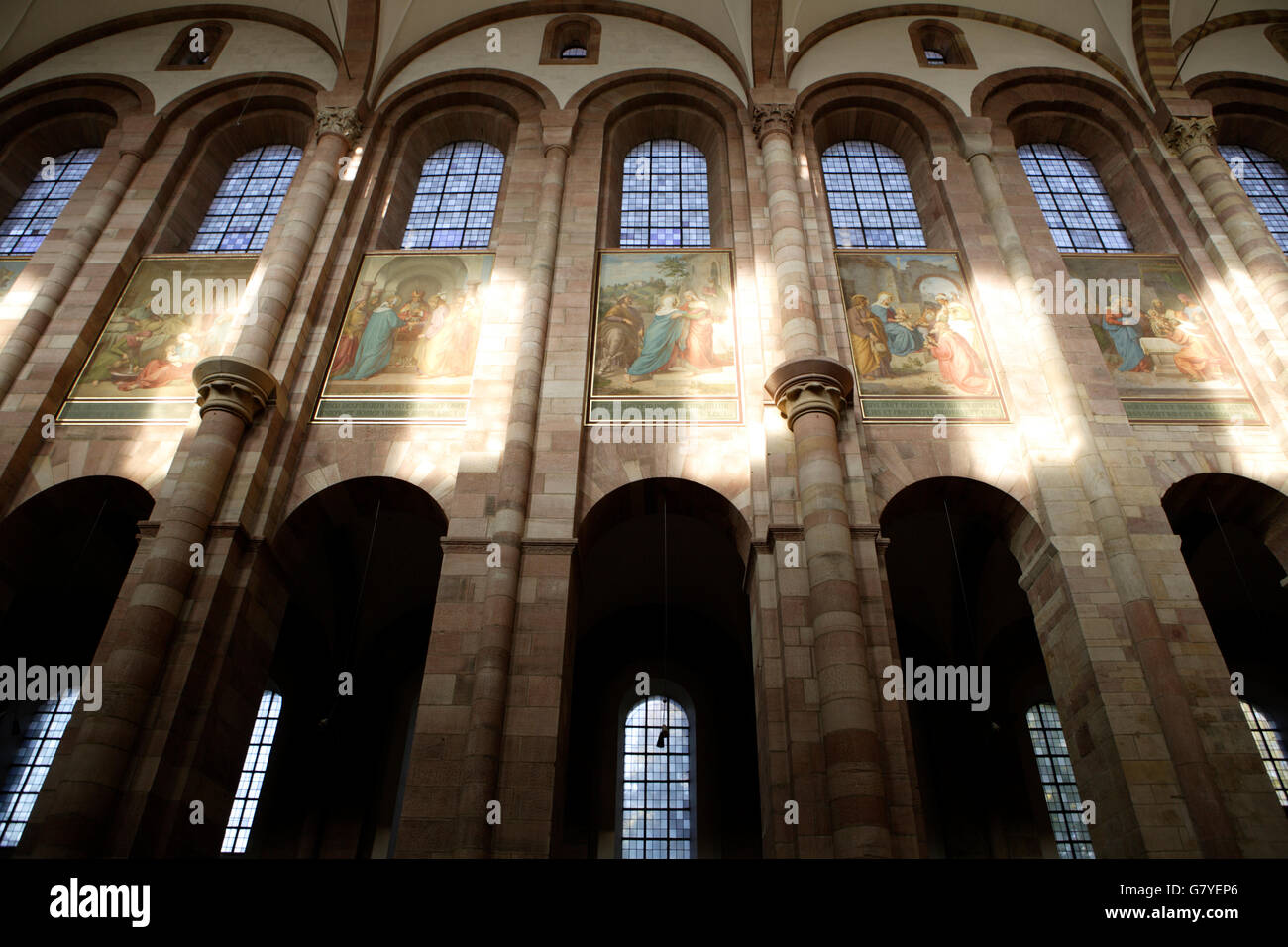 Interior, Speyer Cathedral, Imperial Cathedral Basilica of the Assumption and St. Stephen, Speyer, Upper Rhine Stock Photo