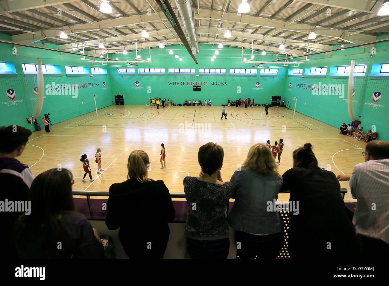 Netball - Premier League Play Offs Weekend - Day One - Loughborough University - Sir David Wallace Centre. A general view of spectators watching the action Stock Photo