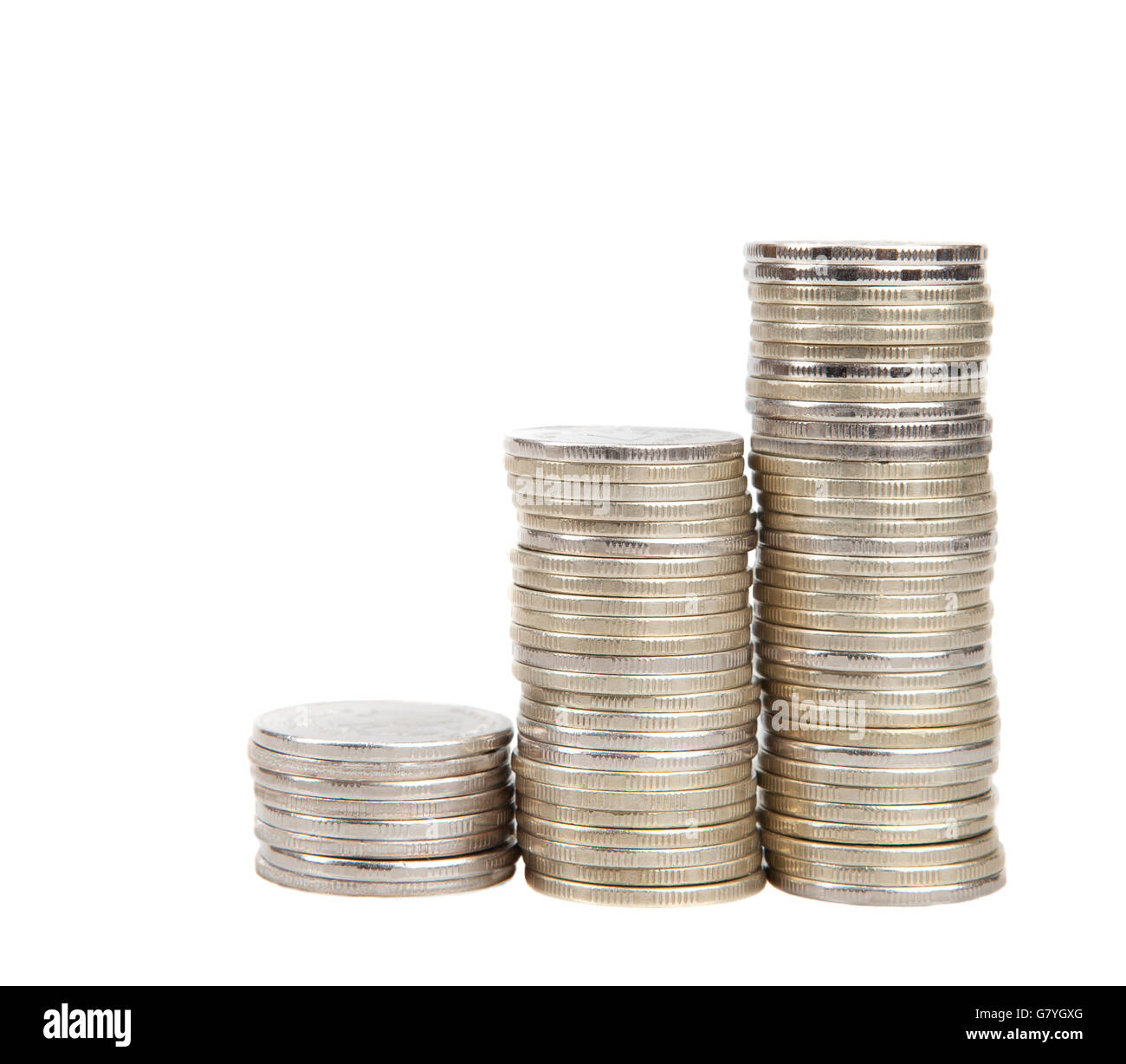 three coins Stacks on white background. isolated Stock Photo - Alamy