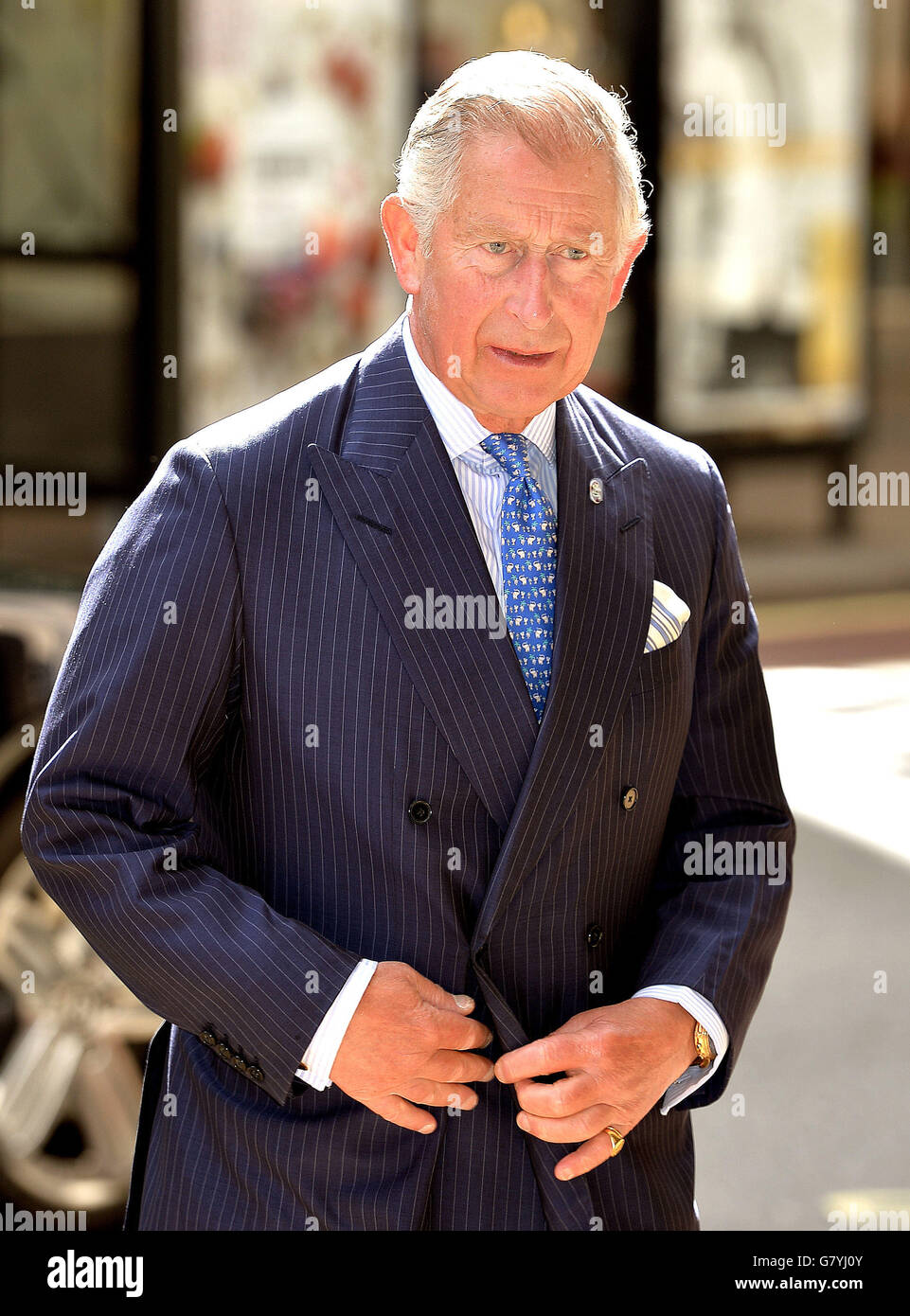 The Prince of Wales as he arrives at the Marks and Spencer store in Oxford Street in central London for a Prince's Trust related engagement, on the day that private letters by him to Government Ministers will finally be published following a ruling by the UK's highest court. Stock Photo