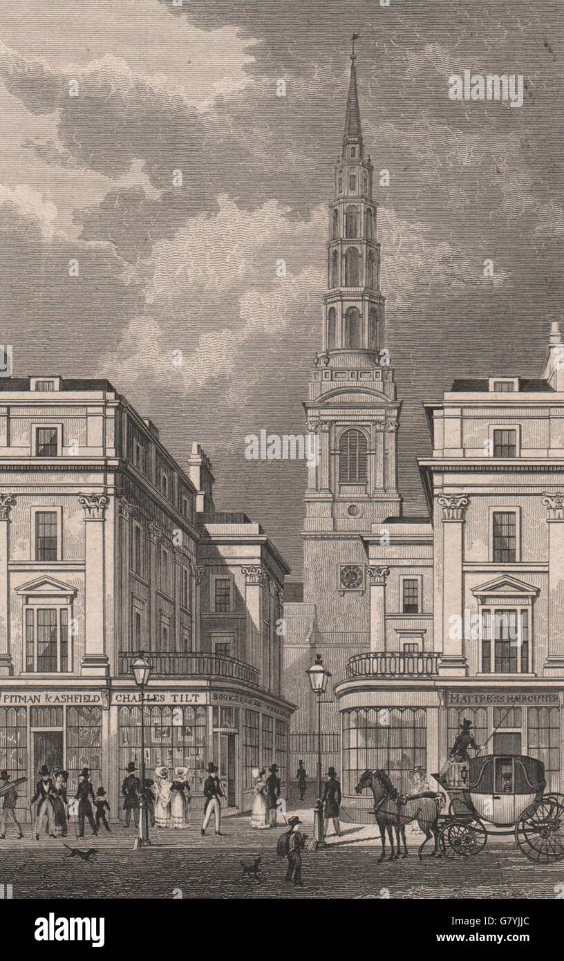 FLEET STREET. St. Bride's Avenue. London. SHEPHERD, antique print 1828 Stock Photo