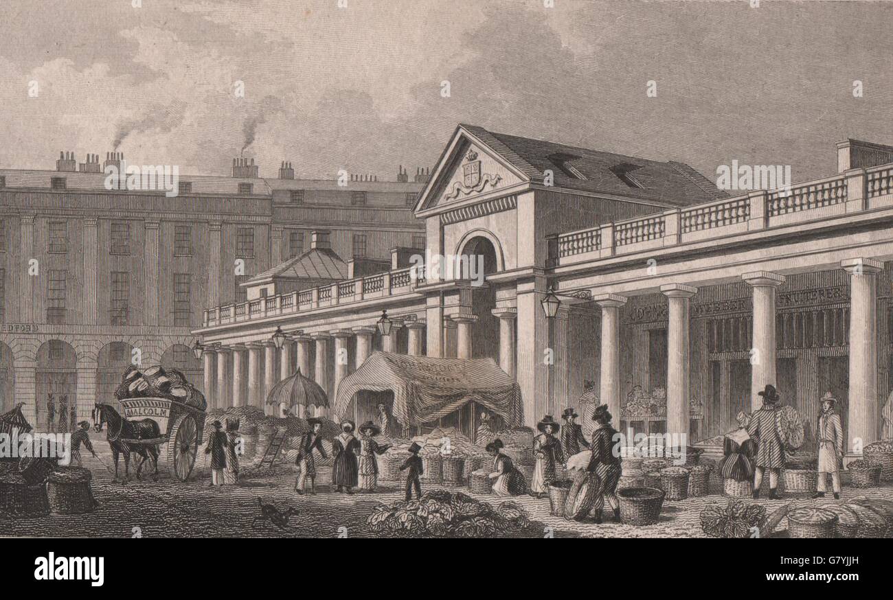 COVENT GARDEN MARKET. The north west facade. London. SHEPHERD, old print 1828 Stock Photo