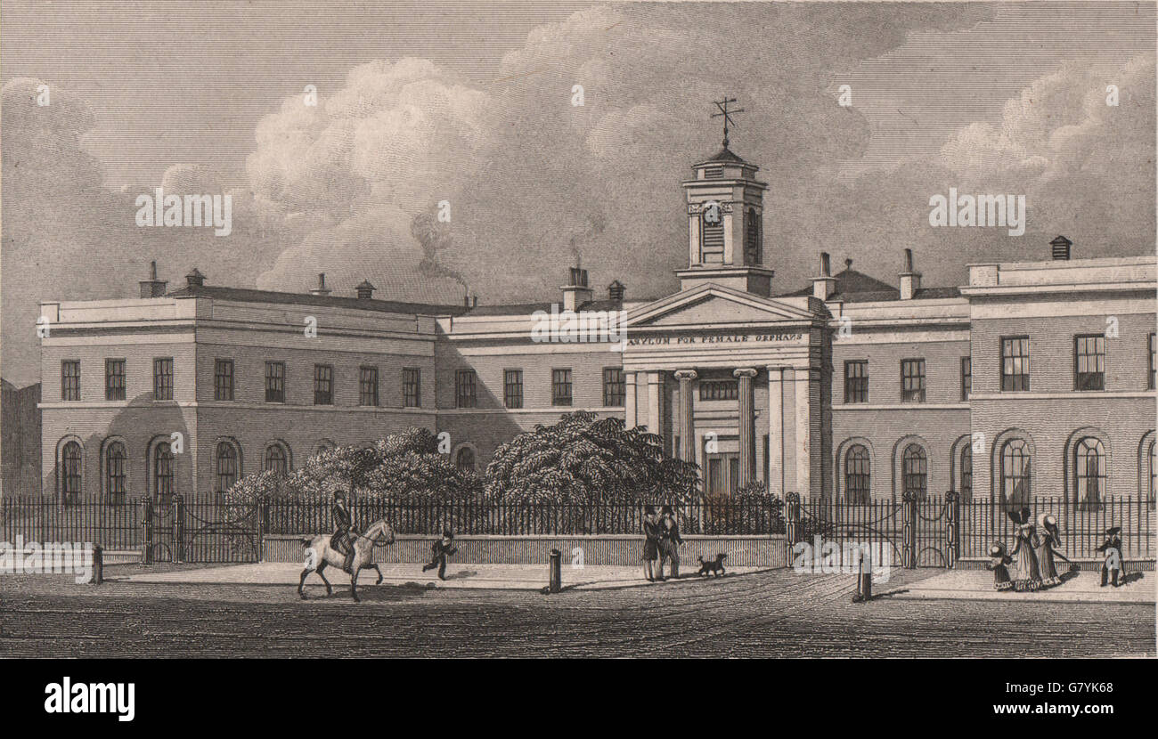 WESTMINSTER. Asylum for female Orphans. London. SHEPHERD, antique print 1828 Stock Photo