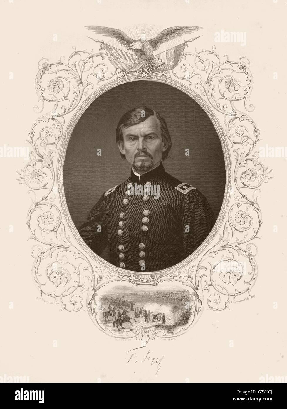 AMERICAN CIVIL WAR. General Sigel. Inset Battle of Carthage, Missouri