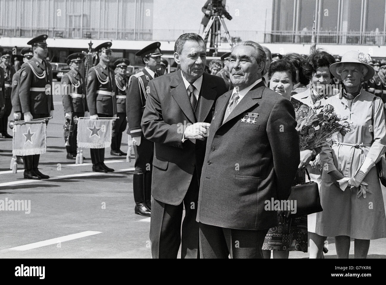 Andrei Gromyko and Leonid Brezhnev Soviet leaders Stock Photo