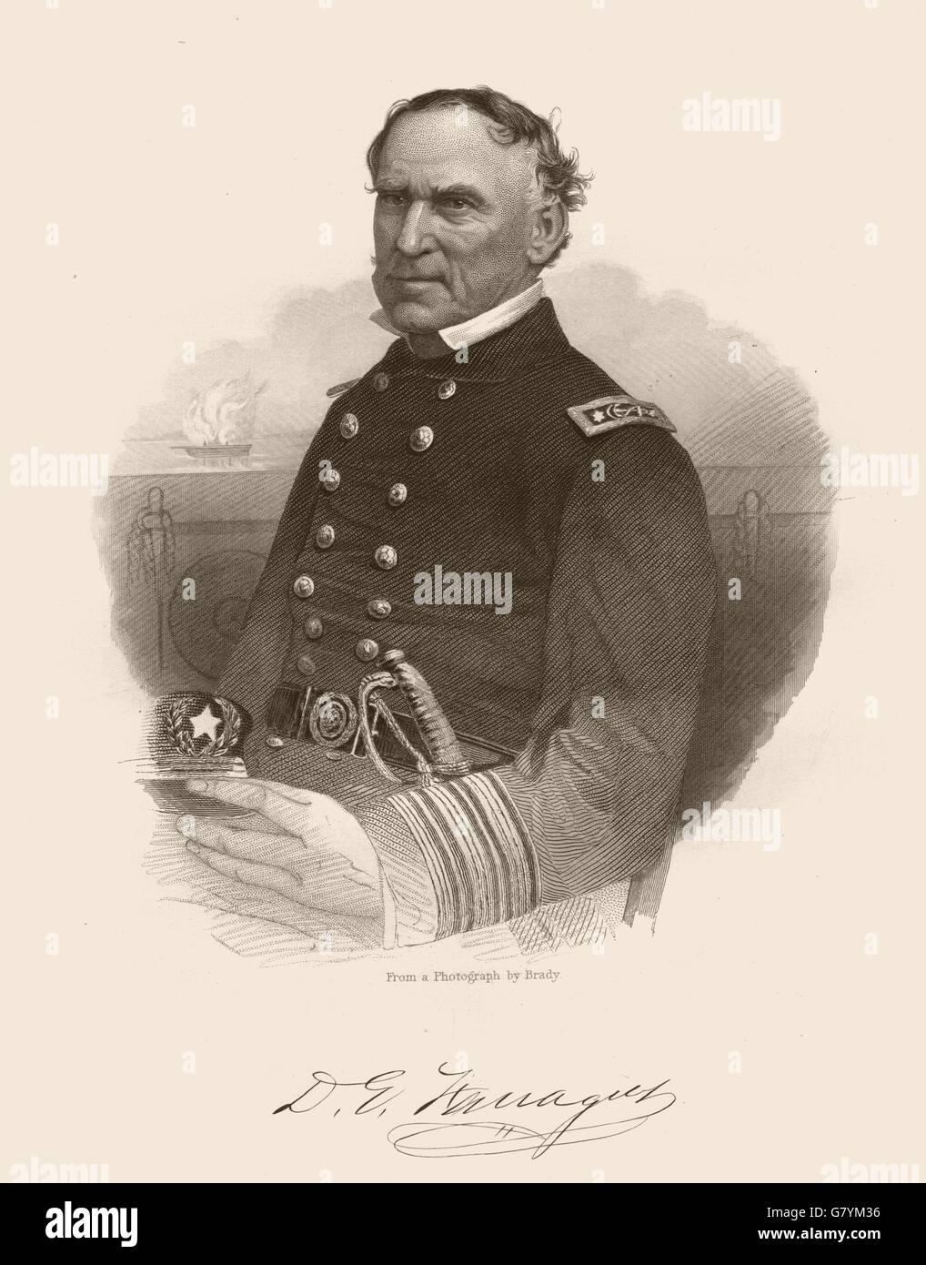 AMERICAN CIVIL WAR. Portrait of Admiral Farragut, antique print 1864