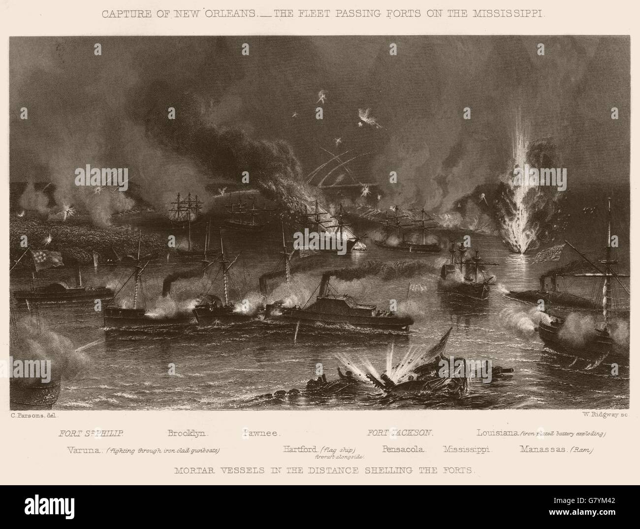 AMERICAN CIVIL WAR. Capture of New Orleans, Louisiana, antique print 1864 Stock Photo