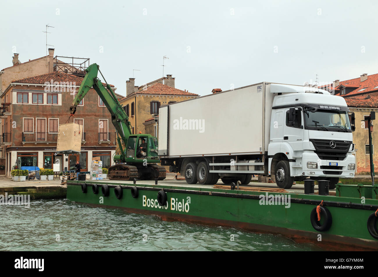 Delivery of goods to a supermarket in Venice Stock Photo