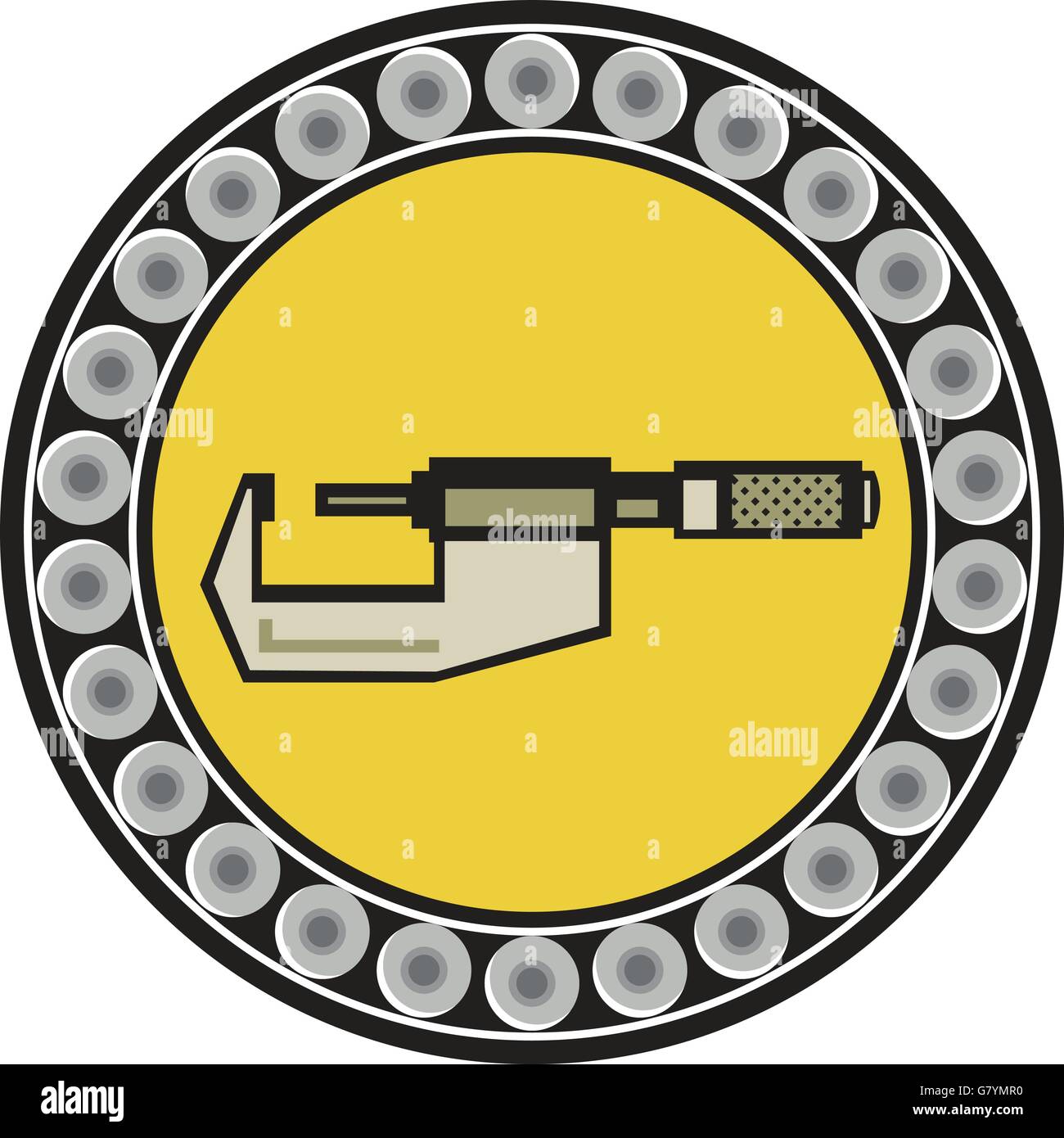 Illustration of a caliper tool set inside ball bearing circle on isolated background done in retro style. Stock Vector