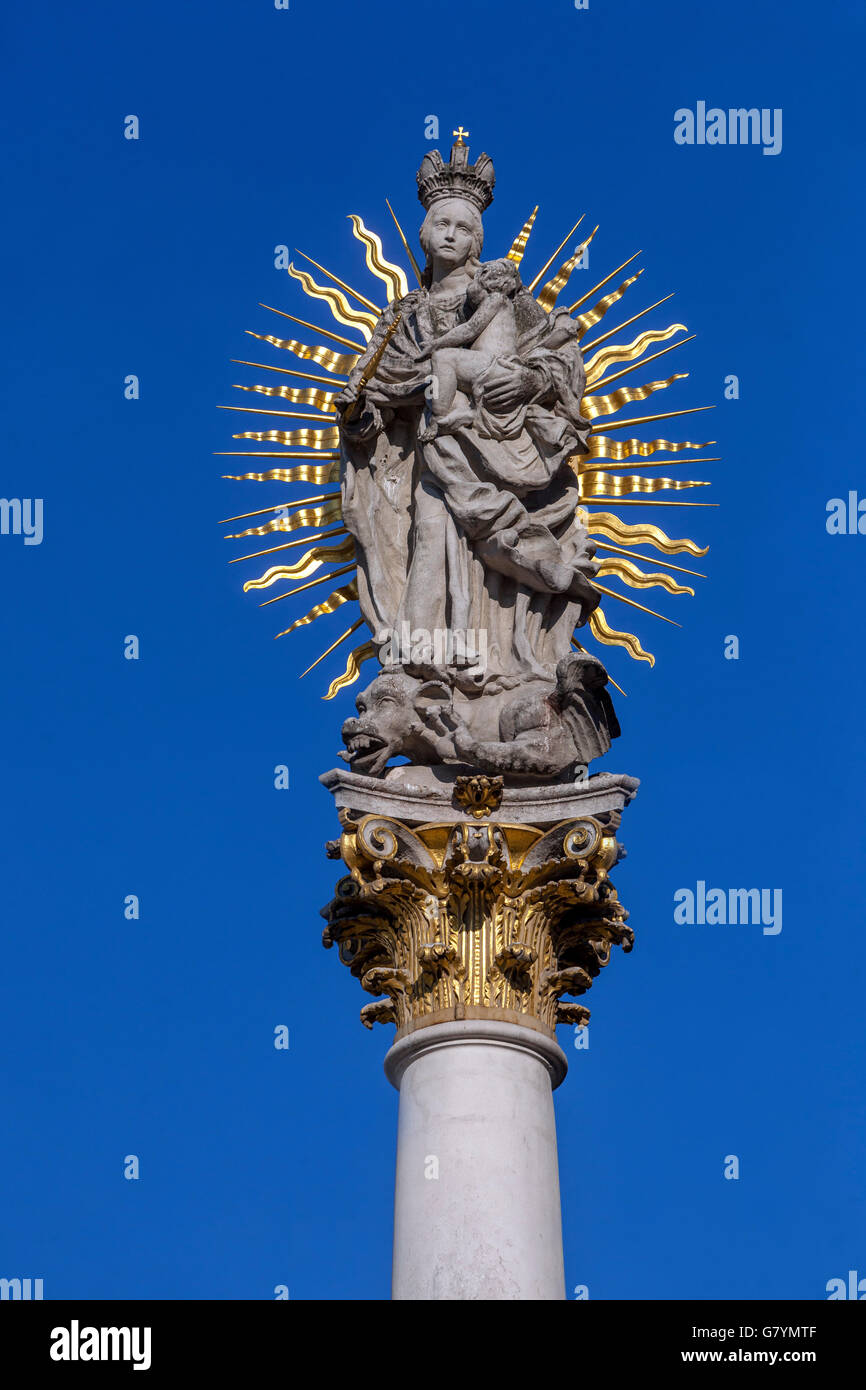 Plague Column on Freedom Square (Namesti Svobody), Brno, South Moravia, Czech Republic Statue Mary Virgin Stock Photo