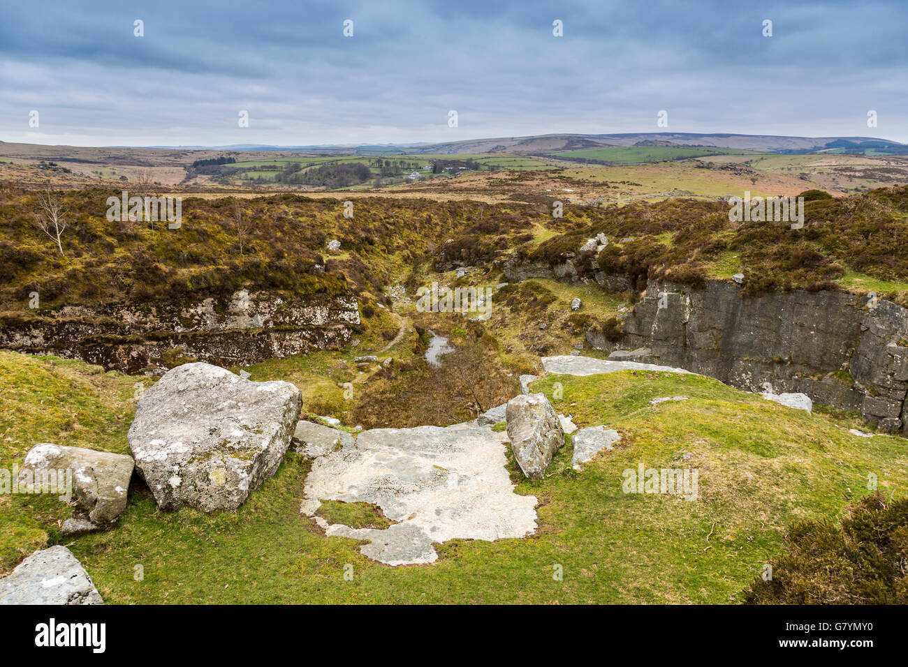 An abandoned granite quarry at Hay Tor on Dartmoor, Devon, England, UK