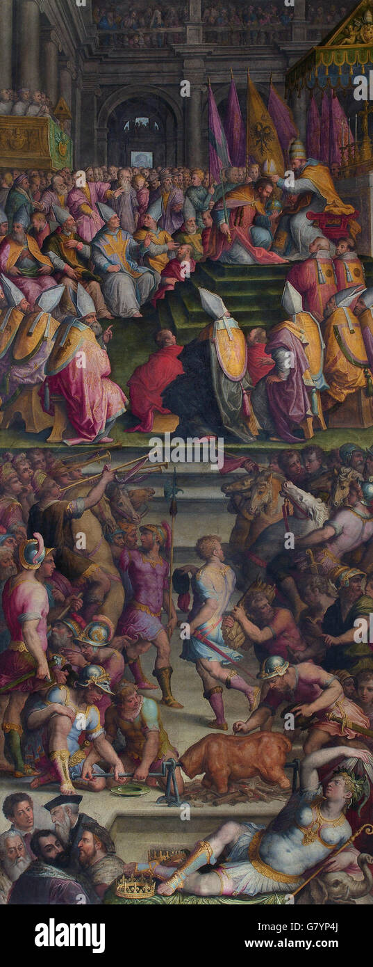 Giorgio Vasari - Clement VII crowns Charles V in San Petronio in Bologna Stock Photo