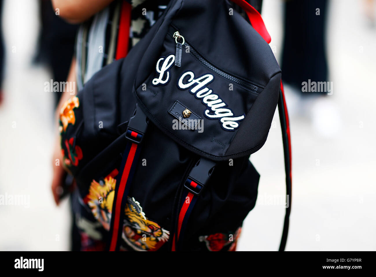 Face Tattooed guest with Gucci whool mask - StreetStyle at Louis Vuitton -  Paris Fashion Week Men F/W 2019-2020 Stock Photo - Alamy