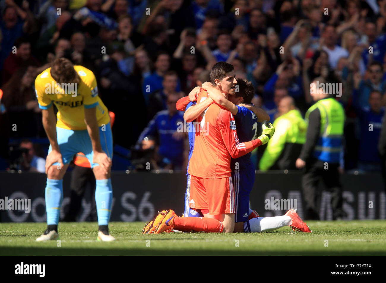 Chelsea goalkeeper Thibaut Courtois (left) and Cesar Azpilicueta ...