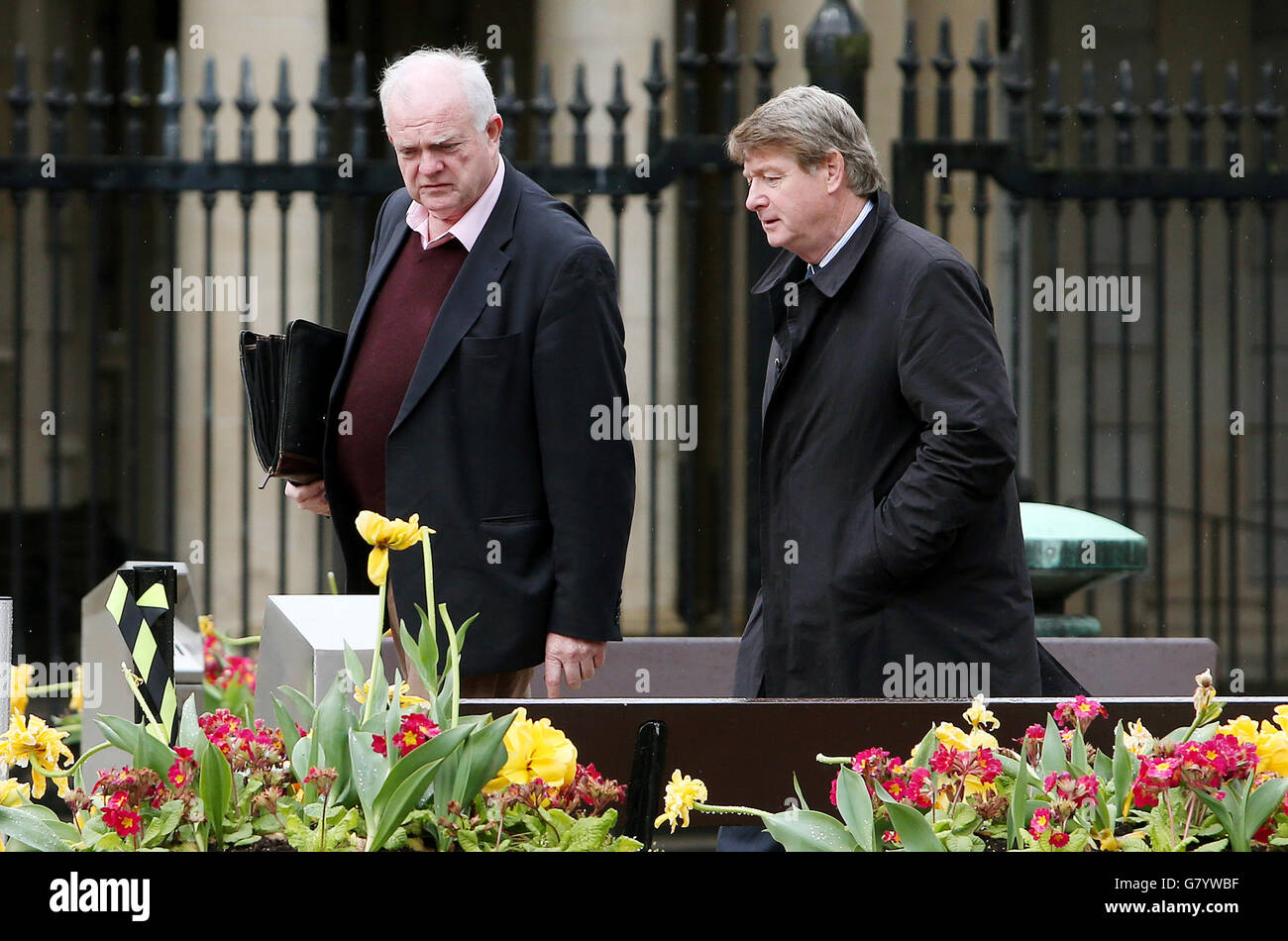 Solicitor-turned-property developer Brian O'Donnell (right) and Jerry Beades arrive at Leinster House, Dublin for a meeting. Stock Photo