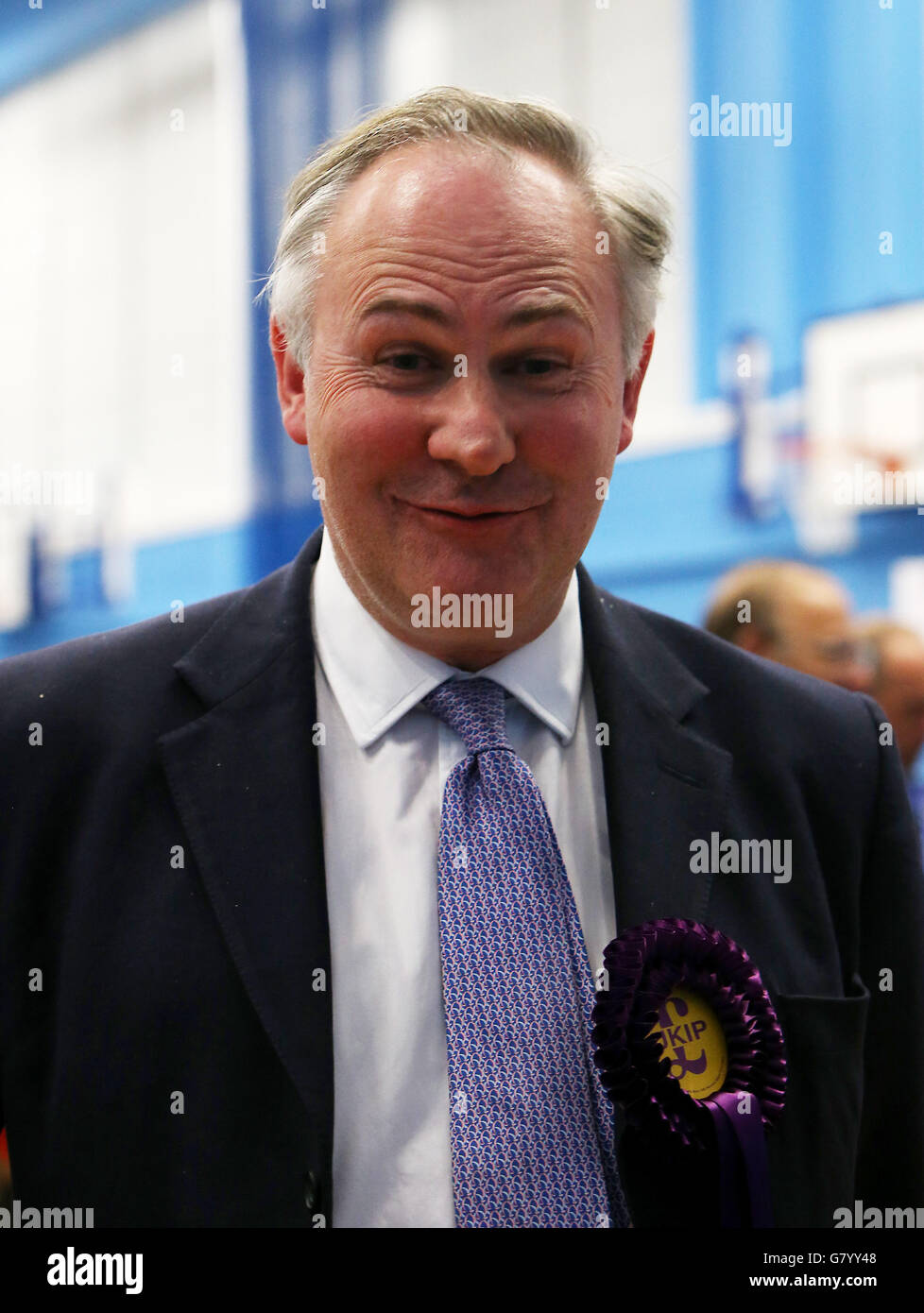 Ukip candidate for North Warwickshire William Cash at Coleshill Leisure Centre in Coleshill in the General Election 2015. Stock Photo