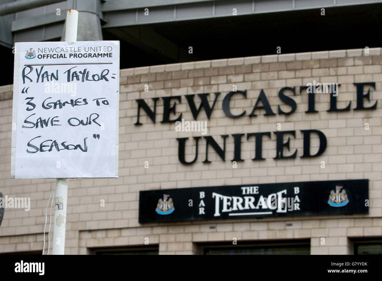 A billboard outside the stadium before the Barclays Premier League match at St James' Park, Newcastle. Stock Photo