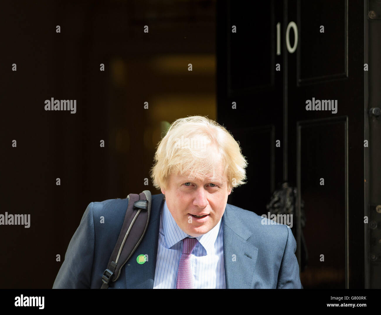 Mayor of London, Boris Johnson arrives at 10 Downing Street in London for talks with David Cameron as the PM puts the finishing touches to his new cabinet. Stock Photo