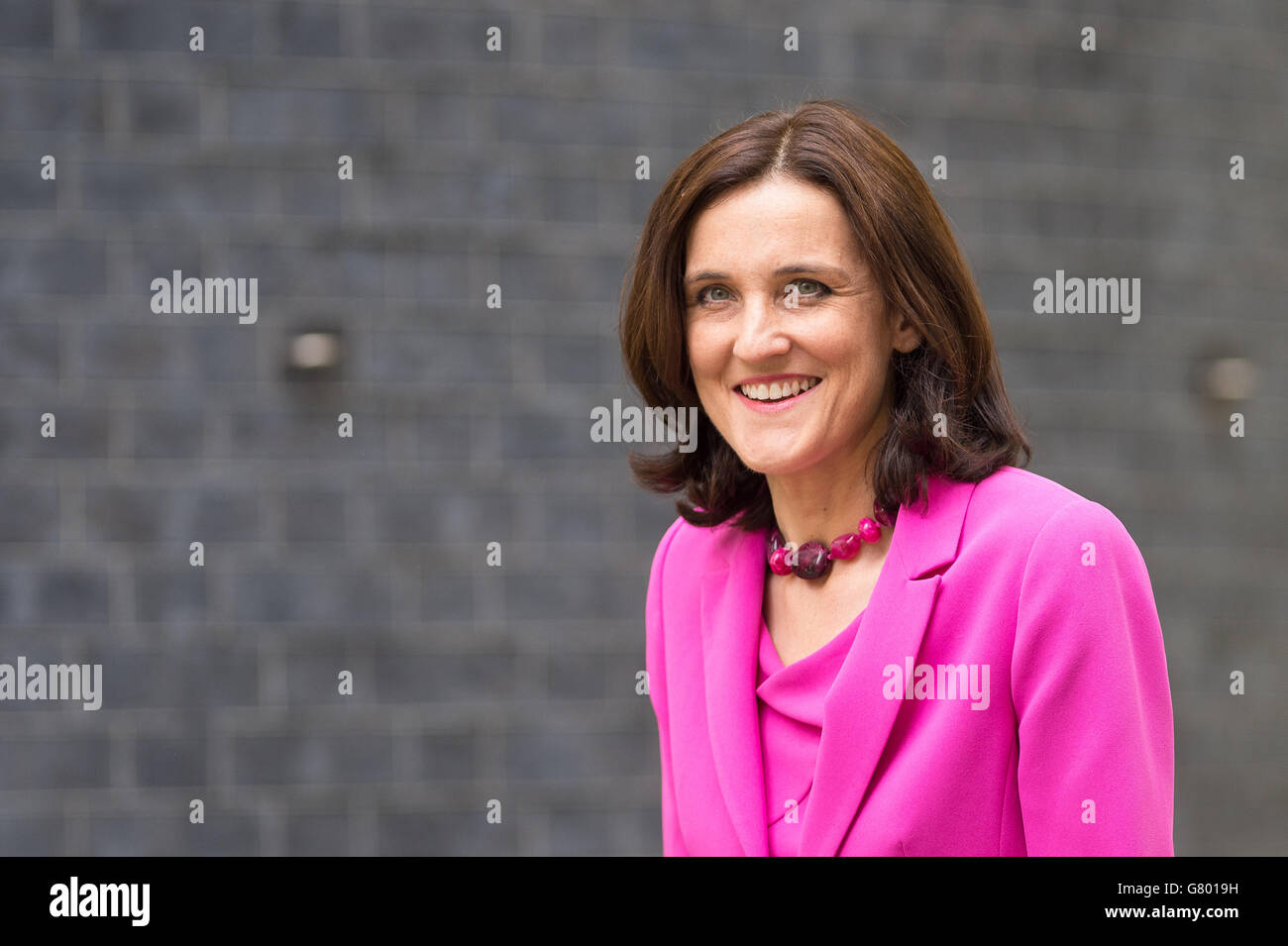 Theresa Villiers who is to stay in the Cabinet as Northern Ireland Secretary, arrives in Downing Street, Westminster, London. Stock Photo
